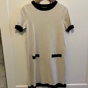 H&M Cream Midi Dress with Black Trim